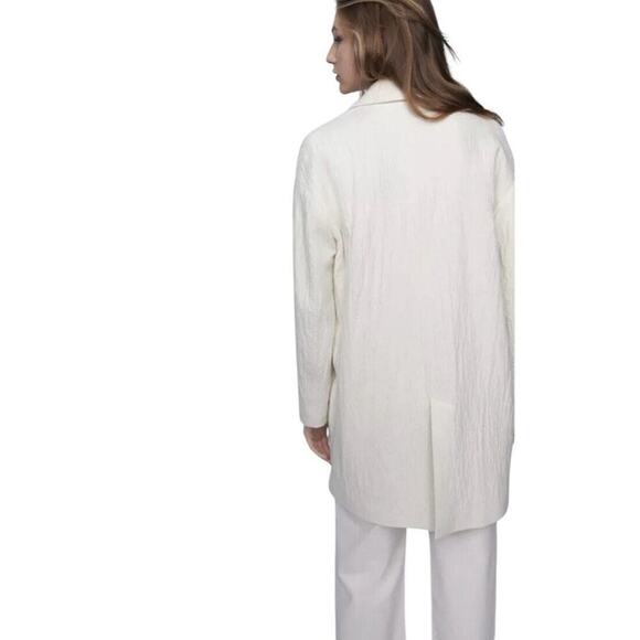 Zara Oversized Textured Wool Blend Coat Women XL Ivory Long Jacket Blazer NEW - Picture 9 of 16